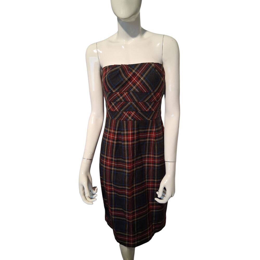 Y2k Bitten Sarah Jessica Parker Womens size 8 Plaid Wool Academia Boned Dress